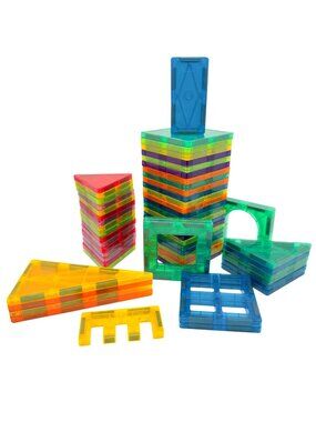 Magnetic Building Tiles 60 Pc Multicolor STEM Educational Toy Various Shapes